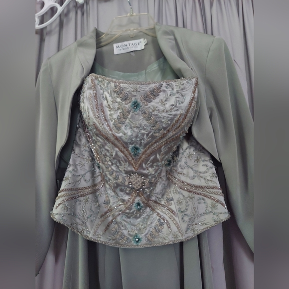 Montage Mon Cheri Beaded Corset Top A-Line Formal Dress With Jacket Size 6 - Picture 3 of 10